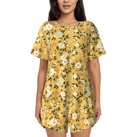 Rocae Daisies Flowers for Two Piece Sleepwear Pajamas Sets for Women Soft Short-Sleeved Pjs with Lounge Shorts X-Large