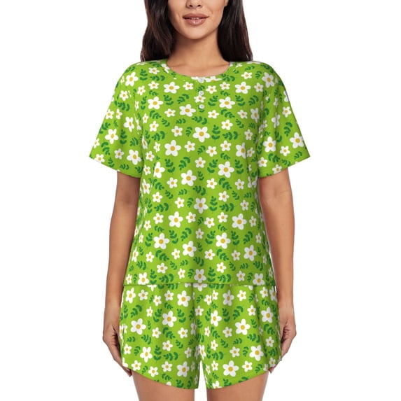 Rocae Daisies Flowers for Two Piece Sleepwear Pajamas Sets for Women Soft Short-Sleeved Pjs with Lounge Shorts X-Large