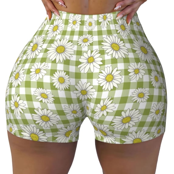 Rocae Daisies Flowers for Women's Quick-Dry Running Shorts,Ladies Active Athletic Apparel Yoga Workout Gym Running Volleyball Spandex Shorts Medium