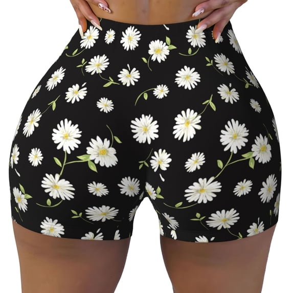 Rocae Daisies Flowers for Women's Quick-Dry Running Shorts,Ladies Active Athletic Apparel Yoga Workout Gym Running Volleyball Spandex Shorts XX-Large