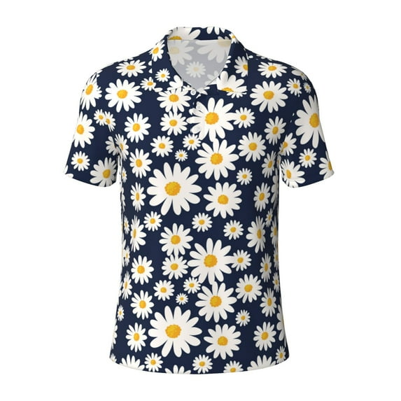 Rocae Daisy Floral for Men's Short Sleeve Polo Shirt, Quick Drying Performance Moisture Wicking Sports Men's Golf Shirt Medium