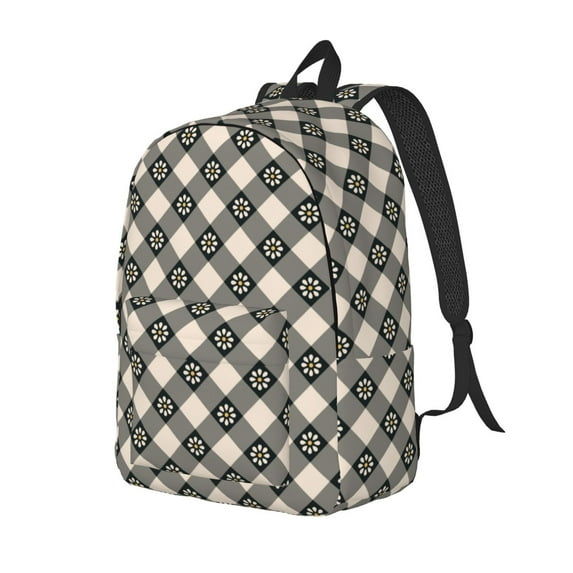 Rocae Daisy Plaid Black for Canvas College Laptop Backpack for Men Women-Medium