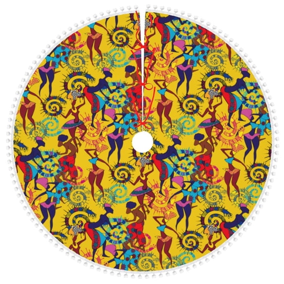 Rocae Dancing African Women for Christmas Tree Skirt with Pom Pom Trim for Holiday Party for Holiday Home Decor Indoor Outdoor-48"
