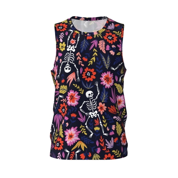 Rocae Dancing Skeletons Floral Garden for Men's Basketball Jersey Lightweight and Breathable Athletic Tank Top,Quick-Drying Sports Jersey 4X-Large