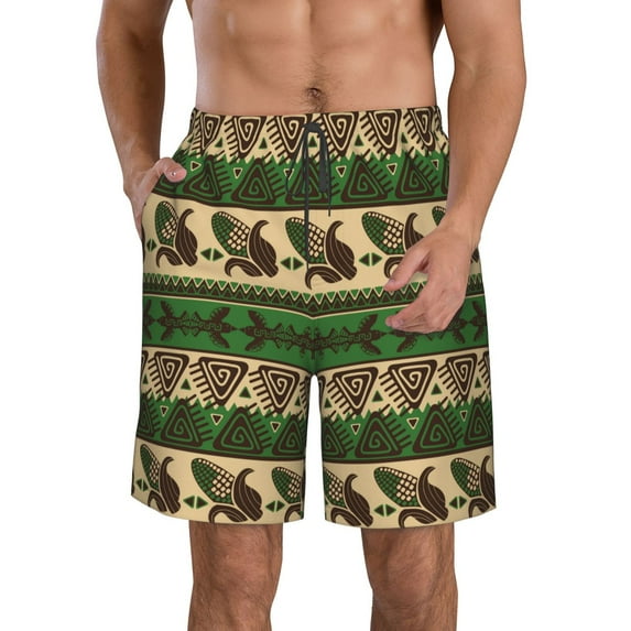 Rocae Dark Green Vintage Corn Pattern for Men's Beach Shorts Casual Elastic Waist Drawstring Summer Beach Shorts,S-3XL-Large