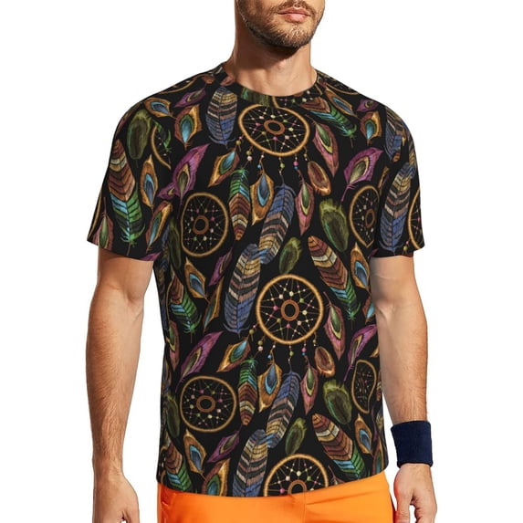 Rocae Decorative Feathers for Men's Mesh Quick-Dry Short Sleeve Workout T-Shirt,Mens Crew Neck Tee Lightweight Soft Classic T Shirts 4X-Large
