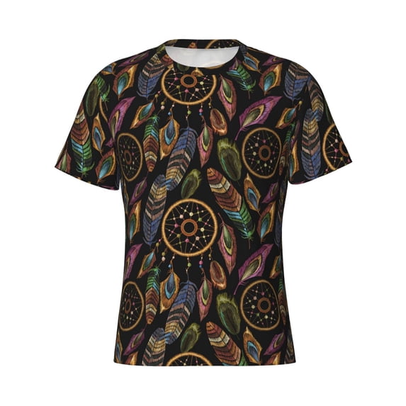 Rocae Decorative Feathers for Men's Moisture-Wicking Crew Tee - T-Shirt for Sports, Outdoor Activities, and Casual Wear