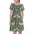 thumbnail image 1 of Rocae Deer And Flowers for Dresses Summer Casual Ruffle Short Sleeve Cute Crew Neck Flowy Dress with Pockets, 1 of 6