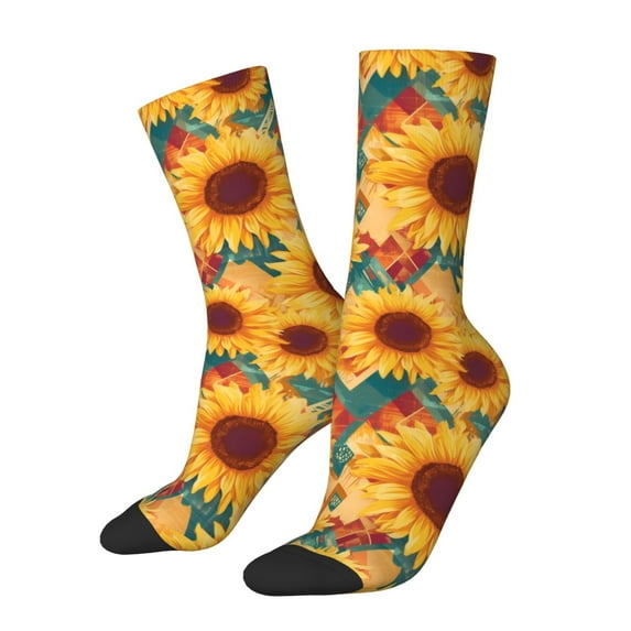 Rocae Diamond Bohemian Sunflower for Adult Socks Casual Athletic Stretchy Loose Socks for Women Men Non-Slip Middle Tube Socks