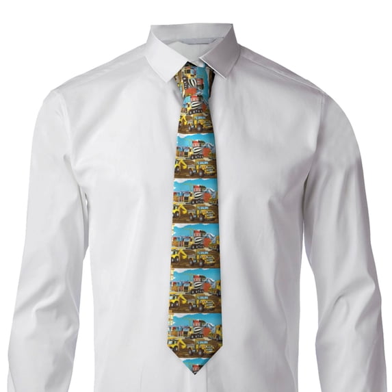 Rocae Different Construction Site Vehicles for Soft and Comfortable Men's Tie Necktie Wedding Business