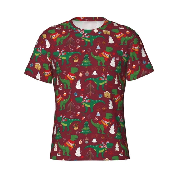 Rocae Dinosaur Christmas for Men's Moisture-Wicking Crew Tee - T-Shirt for Sports, Outdoor Activities, and Casual WearXX-Large