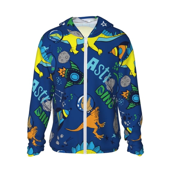 Rocae Dinosaur In Space Print Breathable Sun Protection Hoodie Quick-Dry Lightweight Long Sleeve Hoodie Unisex Running Sports Shirt Medium