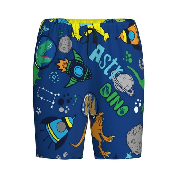 Rocae Dinosaur In Space for Men's Soft Sleep Pajama Shorts, Waistband and Pockets