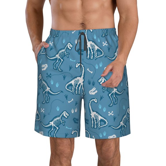 Rocae Dinosaur Skull for Men's Beach Shorts Casual Elastic Waist Drawstring Summer Beach Shorts,S-3XL-Small