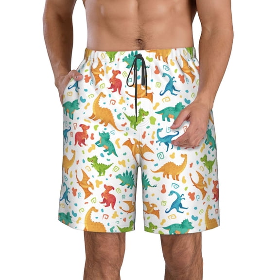 Rocae Dinosaur for Men's Beach Shorts Casual Elastic Waist Drawstring Summer Beach Shorts,S-3XL-Medium