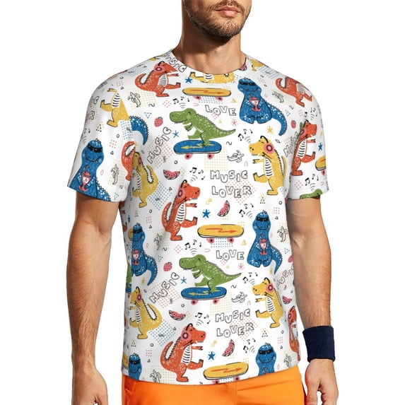 Rocae Dinosaur for Men's Mesh Quick-Dry Short Sleeve Workout T-Shirt,Mens Crew Neck Tee Lightweight Soft Classic T Shirts Small
