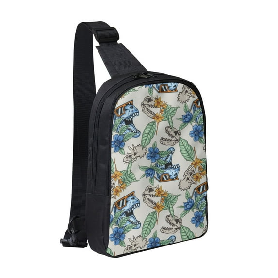 Rocae Dinosaurs And Leaves for Lightweight Chest Bag Dual Pocket, Waterproof Crossbody Sling Bag for Men and Women