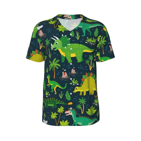 Rocae Dinosaurs and Flowers for Breathable Men's Baseball T-Shirt Fashionable Casual Baseball Jersey, Moisture-wicking Sportswear Large