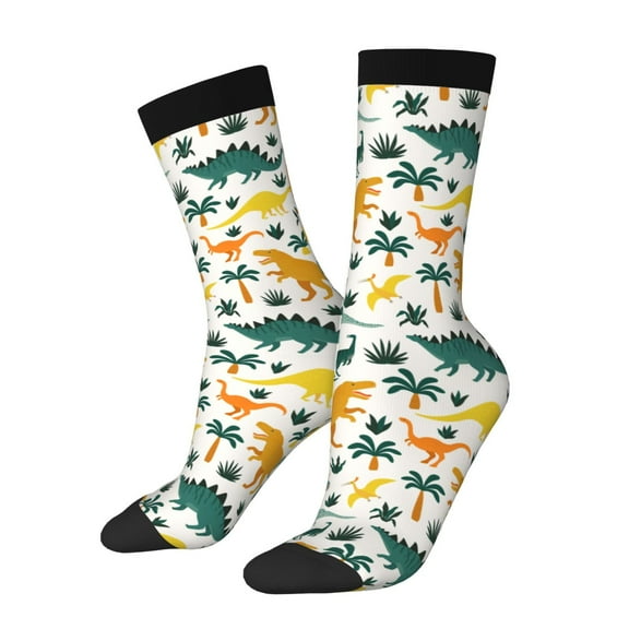Rocae Dinosaurs and Tropical Leaves for Adult Socks Casual Athletic Stretchy Loose Socks for Women Men Non-Slip Middle Tube Socks