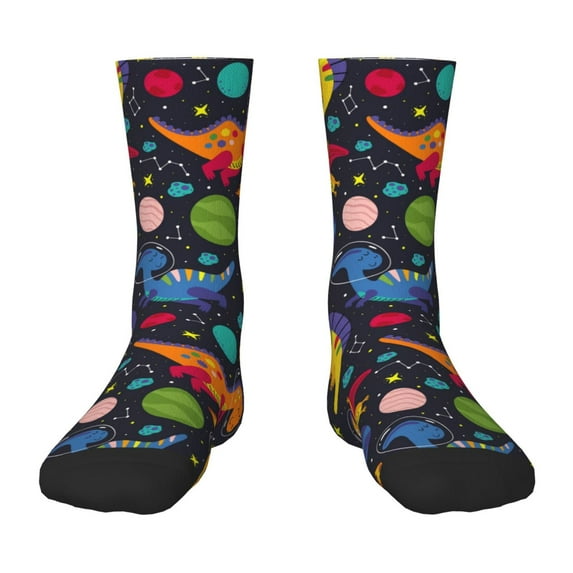 Rocae Dinosaurs in Space for Girls Boys Crew Socks,Children's Socks, Kids Socks, Toddler Socks: Daily Wear with Kids School Uniform
