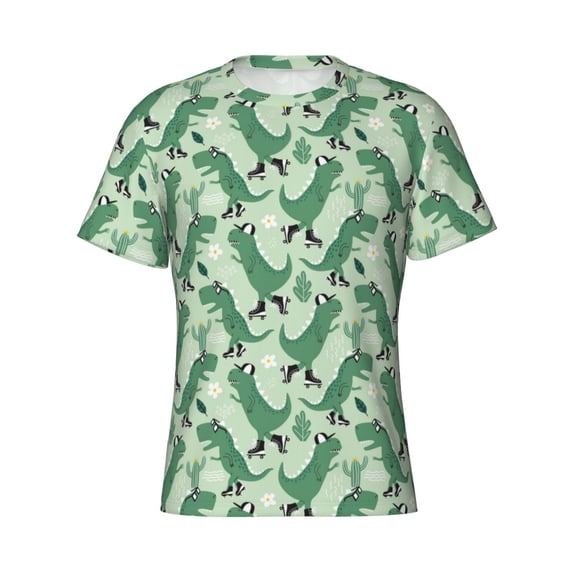 Rocae Dinosaurs on Roller Skater for Men's Moisture-Wicking Crew Tee - T-Shirt for Sports, Outdoor Activities, and Casual WearX-Large