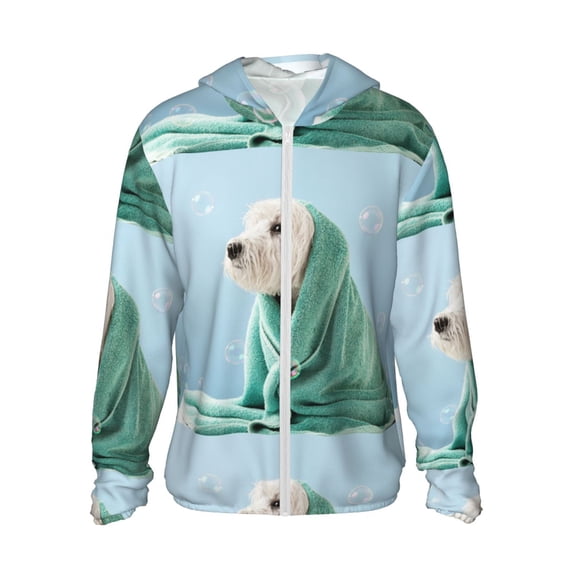 Rocae Dog Wrapped in Towel Print Breathable Sun Protection Hoodie Quick-Dry Lightweight Long Sleeve Hoodie Unisex Running Sports Shirt