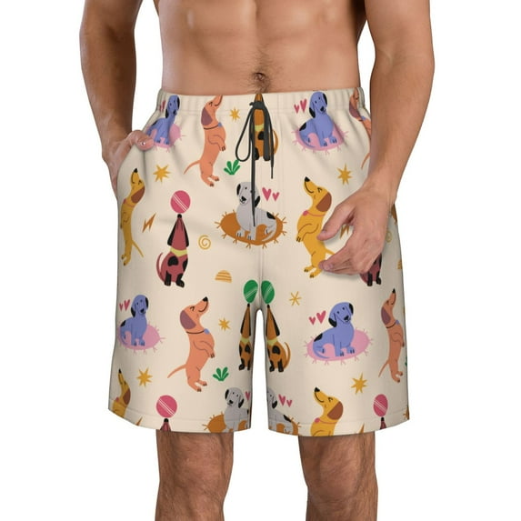 Rocae Dogs In Different Poses for Men's Beach Shorts Casual Elastic Waist Drawstring Summer Beach Shorts,S-3XL-X-Large