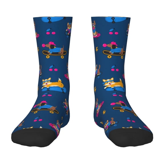 Rocae Dogs Riding Skateboard for Girls Boys Crew Socks,Children's Socks, Kids Socks, Toddler Socks: Daily Wear with Kids School Uniform