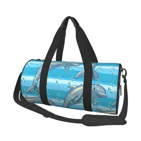 Rocae Dolphin Print Round Travel Duffel Bag and Fitness Bag, Women's Waterproof Weekend Tote, Men's Travel and Fitness Essentials