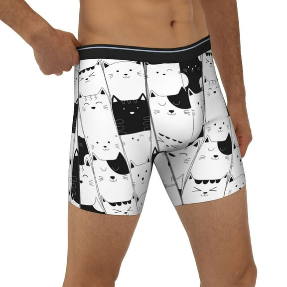 Rocae Doodle Cute Cat for Stretch Moisture-Wicking Underwear,Men's Underwear Boxer Briefs Medium