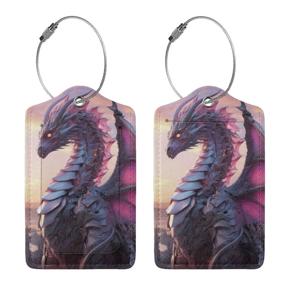 Rocae Dragon for Leather Luggage Baggage Tags ID Label Privacy Cover ID Label with Stainless Steel Loop and Address Card