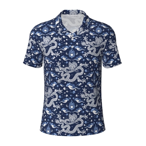 Rocae Dragon for Men's Short Sleeve Polo Shirt, Quick Drying Performance Moisture Wicking Sports Men's Golf Shirt Large