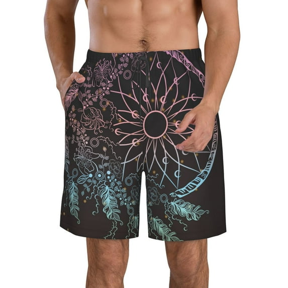Rocae Dreamcatcher for Men's Beach Shorts Casual Elastic Waist Drawstring Summer Beach Shorts,S-3XL-XX-Large