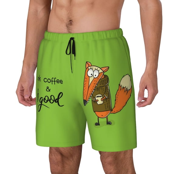 Rocae Drink Coffee And Do Good for Men's Swim Trunks Quick Dry With Two Side Pockets and One Lined Patch PocketMedium