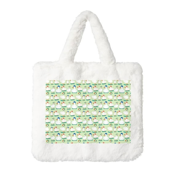 Rocae Duck or Plush Underarm Bag White Furry Purse Handbag for Autumn and Winter
