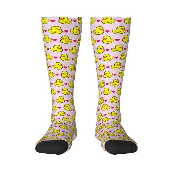 Rocae Ducks And Pink Heart for Novelty Casual compression Socks For Women Men Contrast Color Stockings
