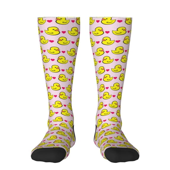 Rocae Ducks And Pink Heart for Novelty Casual compression Socks For Women Men Contrast Color Stockings