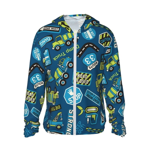 Rocae Dump Truck Print Breathable Sun Protection Hoodie Quick-Dry Lightweight Long Sleeve Hoodie Unisex Running Sports Shirt