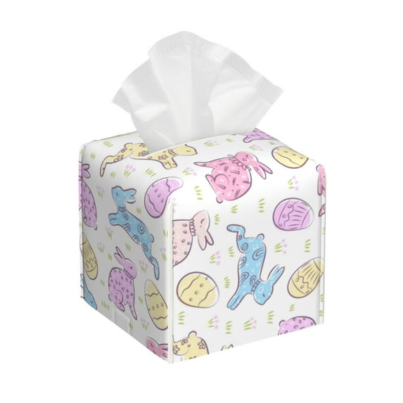 Rocae Easter Colorful Rabbit for High-grade Leather Tissue Box, Exquisite Fashionable Design, Office Tissue Box, Waterproof Family Tissue Box