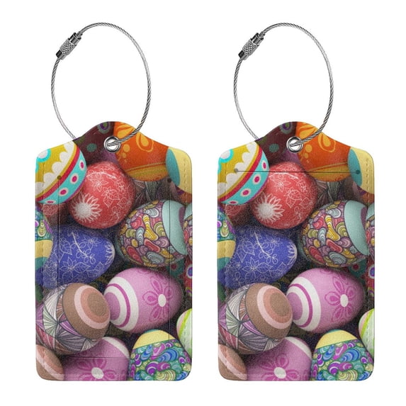 Rocae Easter Eggs1 for Leather Luggage Baggage Tags ID Label Privacy Cover ID Label with Stainless Steel Loop and Address Card