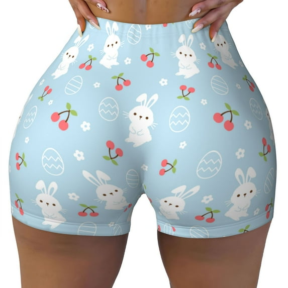 Rocae Easter Rabbit for Women's Quick-Dry Running Shorts,Ladies Active Athletic Apparel Yoga Workout Gym Running Volleyball Spandex Shorts