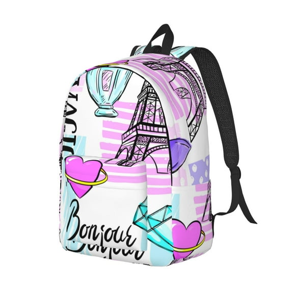 Rocae Eiffel Tower and Hearts for Durable Canvas Backpack Leisure Large Bag Travel Rucksack Multi-function Backpack Small