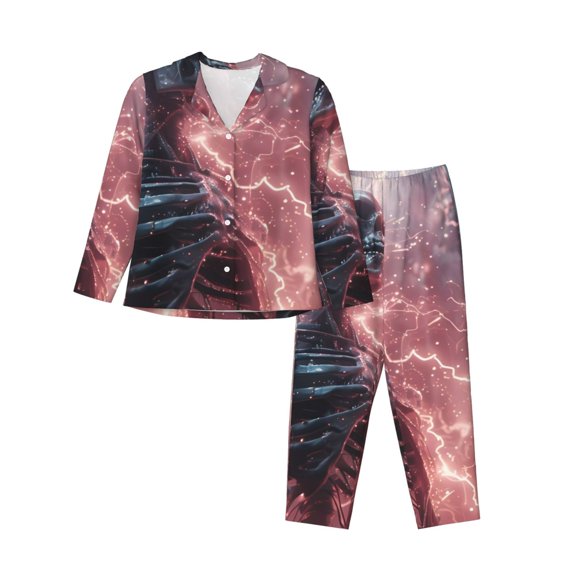 Rocae Electric Skeleton Surrealism for Pajamas for Women Set Lounge Sets Women's Long-Sleeved Pj Set -Large