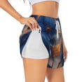 thumbnail image 1 of Rocae Elegant Blue Gold Blooms for Women's Athletic Shorts Workout Hiking Shorts Athletic Shorts for Running, Yoga, Gym, Sports-Small, 1 of 7