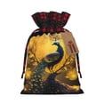 thumbnail image 1 of Rocae Elegant Gold Leaf Peacock Print Christmas Drawstring Linen Gift Bag with Drawstrings Treat Bag Goody Present Bags for Christmas Party Favor, 1 of 8