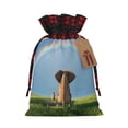 thumbnail image 1 of Rocae Elephant Dog Print Christmas Drawstring Linen Gift Bag with Drawstrings Treat Bag Goody Present Bags for Christmas Party Favor, 1 of 8