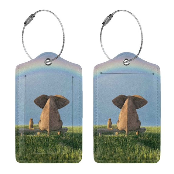 Rocae Elephant Dog for Leather Luggage Baggage Tags ID Label Privacy Cover ID Label with Stainless Steel Loop and Address Card
