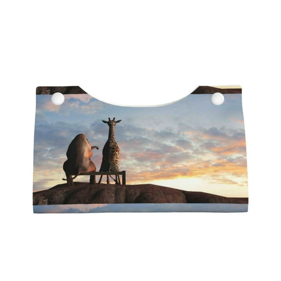 Rocae Elephant Giraffe Print Long Tissue Box Lid Durable Leather Tissue Box Lid Can Be Used as Modern Home Decoration