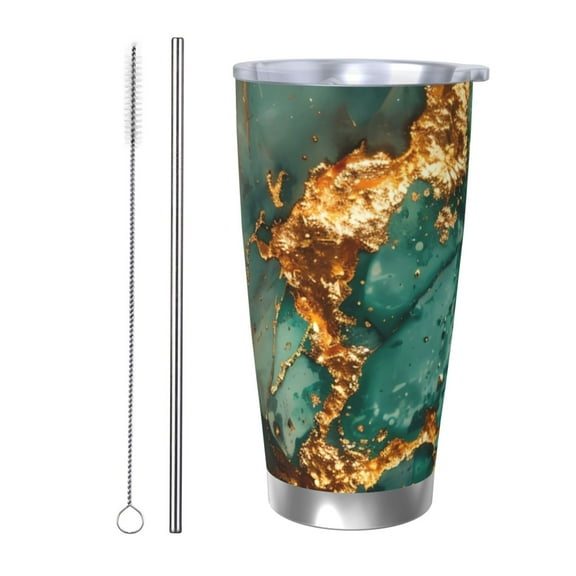 Rocae Emerald Color Gold Marble for 20 Ounces Stainless Steel Insulted Tumbler Car Cup Drink Mug Inspirational Graduate Present-Straw Two-piece Set