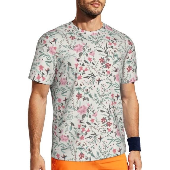 Rocae Fairy Floral for Men's Mesh Quick-Dry Short Sleeve Workout T-Shirt,Mens Crew Neck Tee Lightweight Soft Classic T Shirts 4X-Large